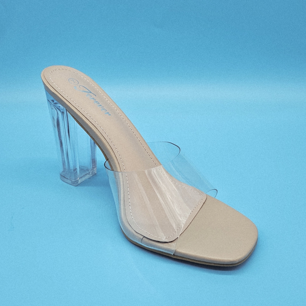 Clear Strap Nude High Heel Mule